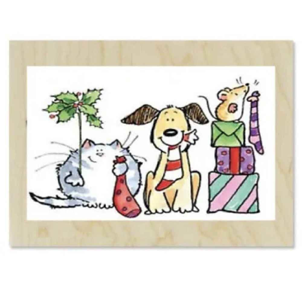 Penny Black WELCOME PARTY Red Rubber Wood Stamp Christmas‎ Animals Gifts Holiday